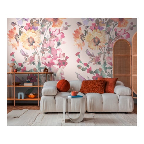 A.S. Création Fototapete Cosmo Living 3er Panel 1,59 x 2,80 m Blumen Rosa Gelb Grün