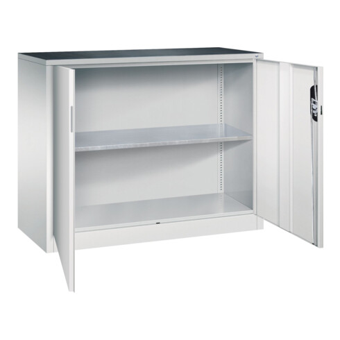 Armoire d'appoint à outils C+P avec portes battantes, 1 tablette intérieure, H1000xL1200xP500mm Façade gris clair Corps gris clair