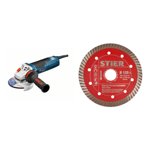 Set Bosch GWS 19-125 CIE + STIER Diamant-Trennscheibe 125 mm Feinsteinzeug