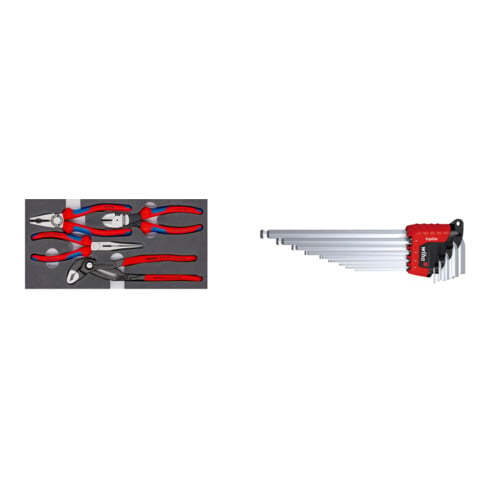 Set Knipex Zangen-Set "Basic" in Schaumstoffeinlage + Wiha Sechskant-Kugelkopf Stiftschlüsselsatz im ErgoStar Halter (369R H9)