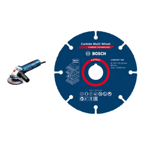 Set Bosch Winkelschleifer GWS 7-125 0601388108 + EXPERT Carbide Multi Wheel Trennscheibe 125 mm
