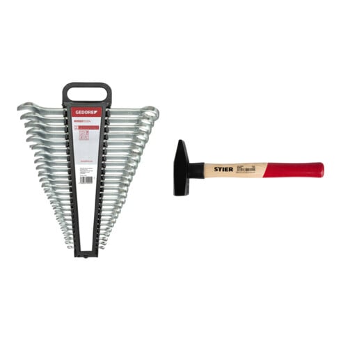 Set Gedore Red Ringmaulschlüssel Satz SW 6-32mm + STIER Schlosserhammer Robust+