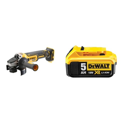 Set DeWalt Akku-Winkelschleifer 125 mm 18 V + DeWalt 18,0V / 5,0 Ah Ersatz-Akku
