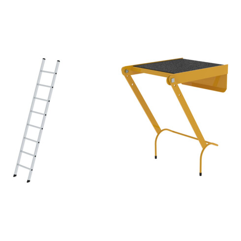 Set Günzburger Anlegeleiter 8 Sprossen Alu.Leiterlänge 2490mm + Einhängepodest