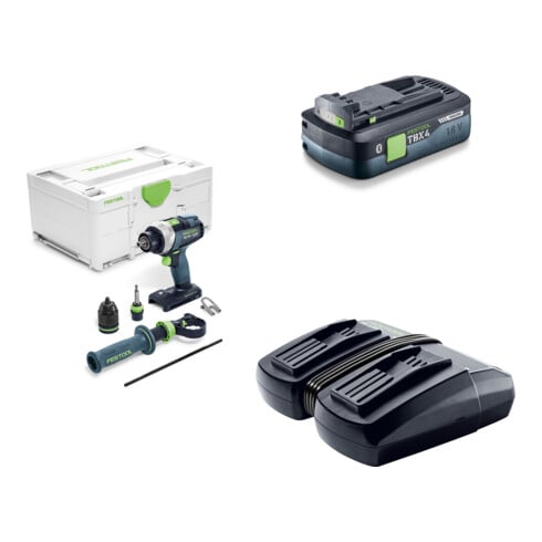 Set Festool Akku-Bohrschrauber TDC 18/4 I-Basic QUADRIVE + Tabless Akkupack BP 18 TBX 4 C-ASI + Schnellladegerät TCL 6 DUO
