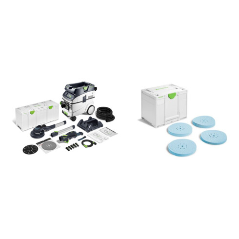 Set Langhalsschleifer- und Sauger-Set PLANEX LHS 2 225 EQI/CTL 36-Set + Schleifmittel-Systainer³ Granat SYS-STF D225 GR-Set
