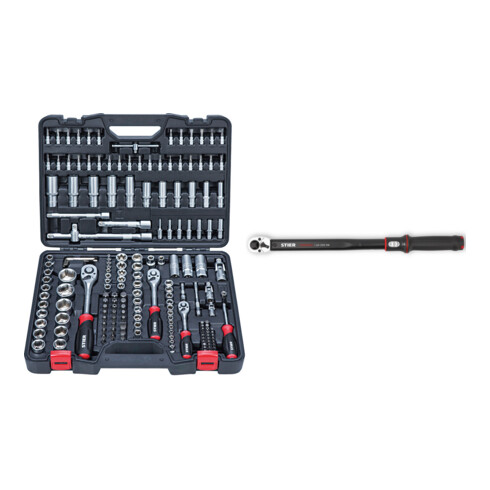 Set STIER Steckschlüssel-Satz 179-tlg + Drehmomentschlüssel Premium+