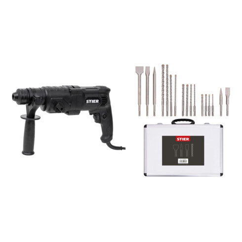 Set STIER SDS-Plus Bohrhammer, 800W (professional) + Bohrer & Meißelsatz, 17-teilig