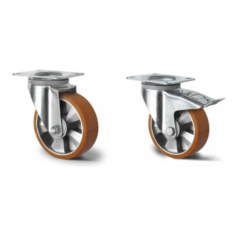 Set CASCOO Lenkrolle ø 200 mm Serie BAU5 Doppelkugellager E-Serie + Lenkrolle mit Totalfeststeller ø 200 mm Serie BAU5 Doppelkugellager E-Serie