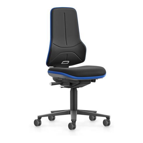 bimos siège de travail Neon XXL jusqu'à 180 kg avec roulettes, rembourrage en tissu, bande flexible bleue, assise 470-640 mm