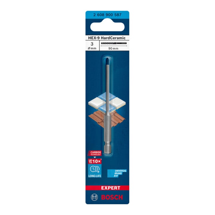 Bosch EXPERT HEX-9 HardCeramic Bohrer 3 x 90mm für Dreh- und Schlagbohrer