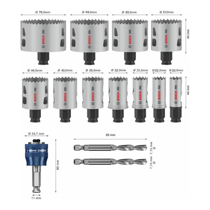 Bosch PRO Multi Material PC Plus Lochsägen-Set, 20, 64, 76 mm, 14-tlg.