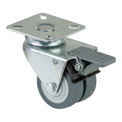 Bs Rollen Apparecchio a doppia ruota con dispositivo bloccaggio totale, in gomma