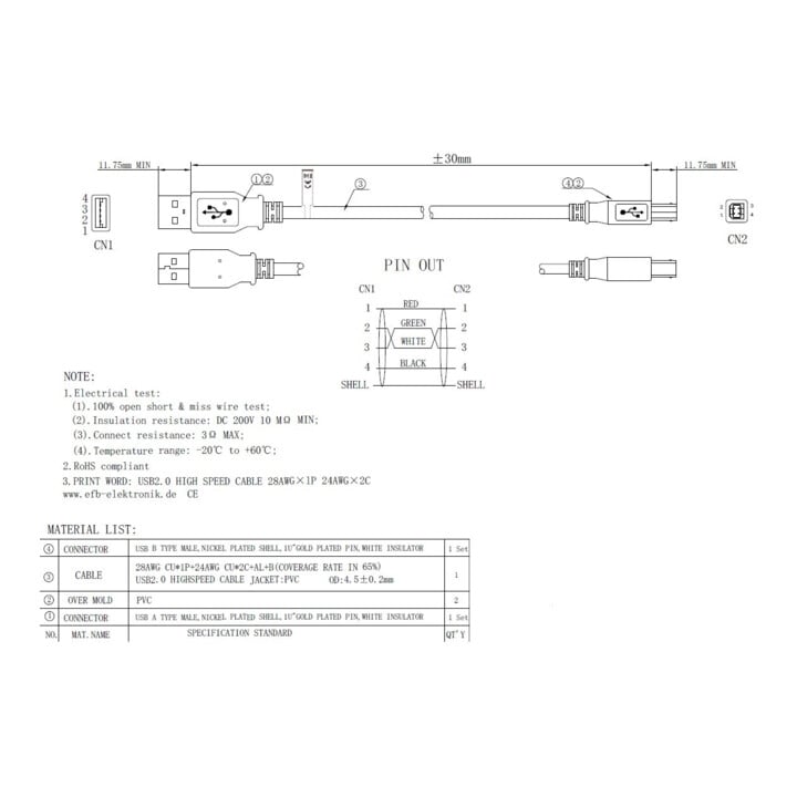 EFB-Elektronik USB2.0 HighSpeed-Kabel 3,0m gr A-B K5255.3