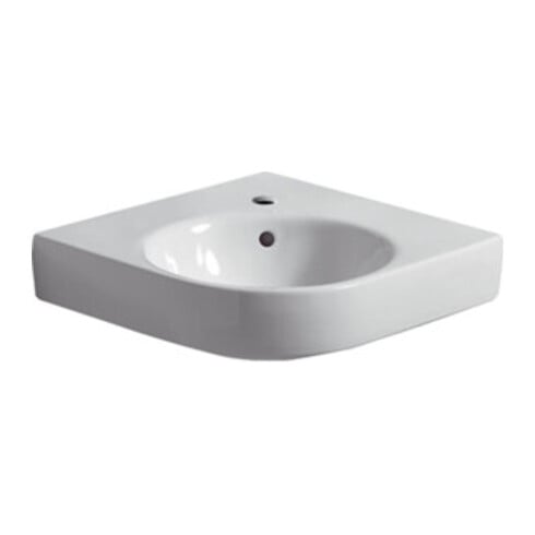 Geberit Eck-Waschtisch Renova Compact 69,5x61,5cm, m Hahnl., m Überlauf, weiß
