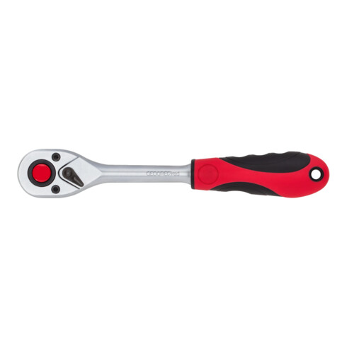 Gedore red Cliquet à levier avec poignée ergonomique 2K, déclenchement par bouton-poussoir, denture fine à 72 dents, 1/4 pouce, tube en acier, rouge/noir