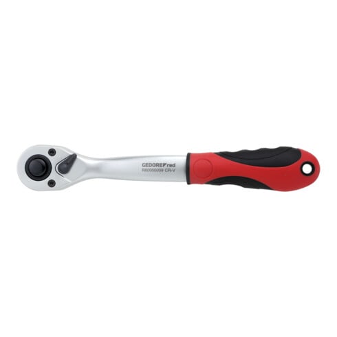 Gedore red Cliquet à levier coudé avec poignée ergonomique 2K, déclenchement par bouton-poussoir, grossièrement denté 36 dents, 1/2 pouce, tube en acier, rouge/noir