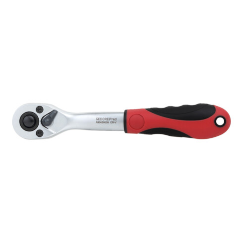 Gedore red Cliquet à levier coudé avec poignée ergonomique 2K, déclenchement par bouton-poussoir, grossièrement denté avec 36 dents, 1/4 pouce, tube en acier, rouge/noir