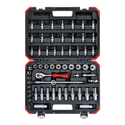 Gedore red Steckschlüsselsatz, 59-teilig, Mit Umschaltknarre, Ratsche, Steckschlüssel und Bitsatz, 3/8"