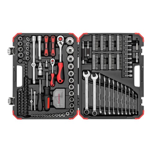 Gedore red Steeksleutelset, set 232-dlg, 1/2 1/4 inch aandrijving, adapter gereedschap, ratel, doppen, bithouder, bits, R46003232