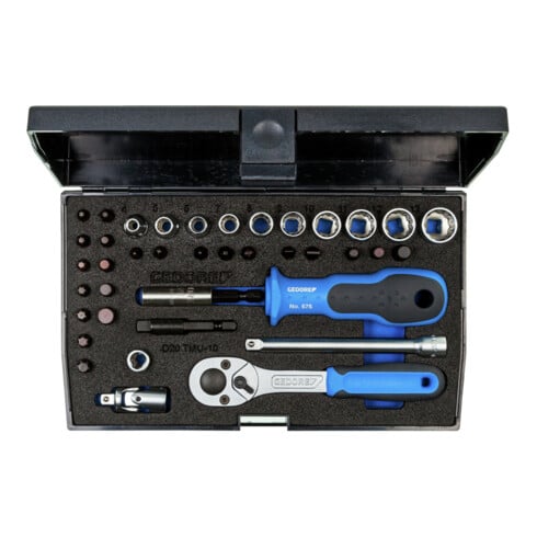 Gedore Steckschlüsselsatz, Set 40tlg, 12-kant, 1/4 Zoll, 4-13mm, Werkzeug, Knarre Umschalthebel Bits, für KFZ, D20 TMU 10