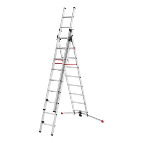 Hailo S100 ProfiLOT, échelle combinée en aluminium 3 parties, 2x9 + 1x8 barreaux