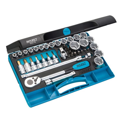 HAZET Steckschlüssel-Satz 954N Vierkant hohl 12,5 mm (1/2 Zoll) Außen-Sechskant-Tractionsprofil, Pozidriv Profil PZ, Kreuzschlitz Profil PH, Innen-Sechskant Profil, Innen TX Profil Anzahl Werkzeuge: 44