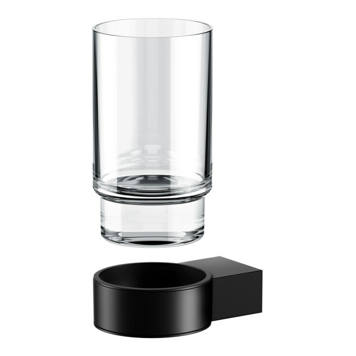 Keuco Glashalter Plan schwarz, mit Echtkristall-Glas