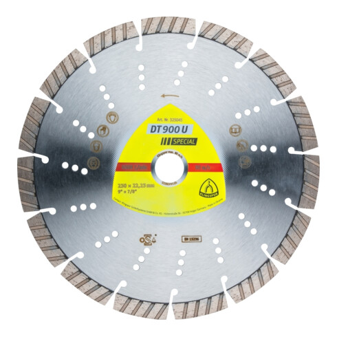 Klingspor DT 900 U Diamanttrennscheiben, 230 x 2,6 x 22,23 mm 15 Segmente 42 x 2,6 x 12 mm, Standard Turbo