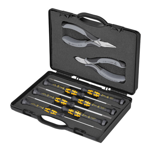 KNIPEX 00 20 18 ESD elektro tangenset met gereedschap voor de bewerking van elektro componenten 205 mm