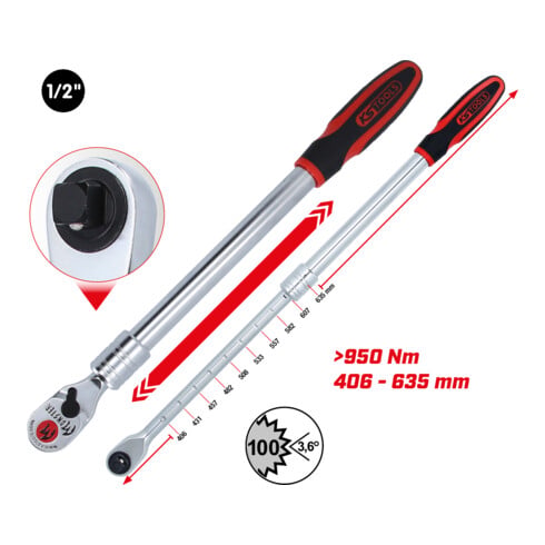 KS Tools 1/2 Zoll Monster Teleskop-Umschaltknarre, 100 Zahn