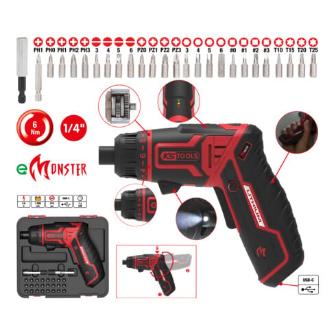 KS Tools eMONSTER 1/4" Akku-Bit-Schrauber-Satz, 27-tlg.