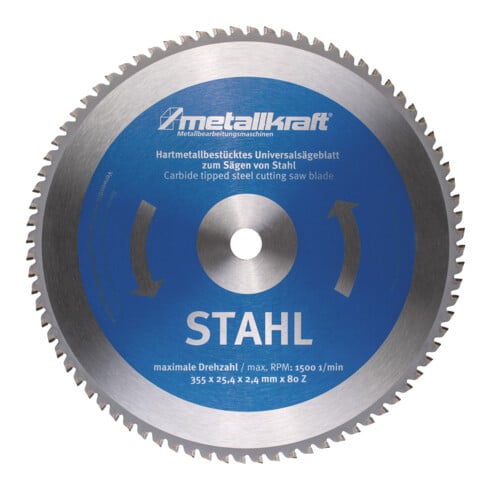 METALLKRAFT Sägeblatt Stahl Ø355 x 2,4 x 25,4mm Z80 für MTS 356