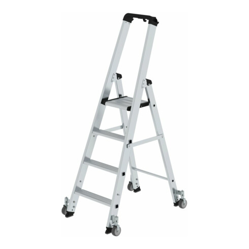 MUNK Aluminium-Stufenstehleiter einseitig begehbar mit Rollen