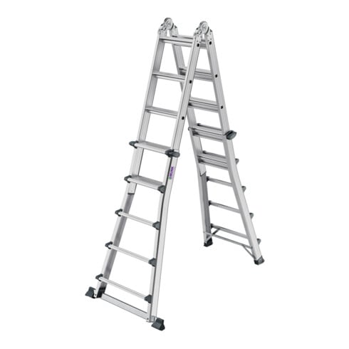 MUNK Stufen-Teleskopleiter 4-teilig 4x5 Stufen mit Traverse