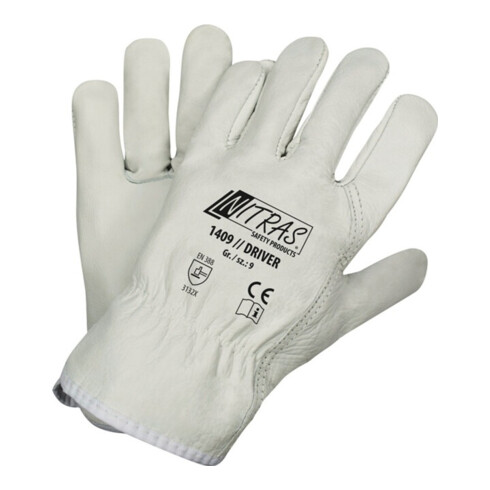 NITRAS Gants Driver Taille 9 gris cuir pleine fleur bovin EN 388 EPI II