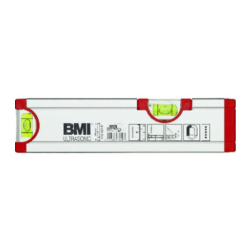 Niveau à bulles ULTRASONIC 20 cm aluminium argent ± 0,5mm/m avec aimant BMI