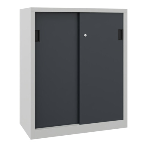Pavoy Schiebetürenschrank, 1200x1000x400 mm, 2 Böden gepulvert, RAL 7035/7016