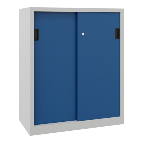 Pavoy Schiebetürenschrank, 1200x1000x500 mm, 2 Böden gepulvert, RAL 7035/5010