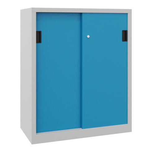 Pavoy Schiebetürenschrank, 1200x1000x600 mm, 2 Böden gepulvert, RAL 7035/5012