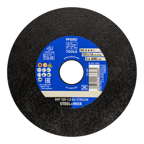 PFERD TOOLS Disque de tronçonnage EHT 115-1,0 SG STEELOX 22,23 mm droit