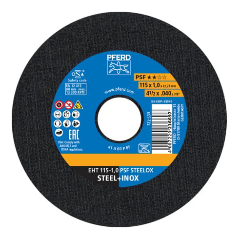 PFERD TOOLS Trennscheibe EHT 115-1,0 PSF STEELOX Edelstahl gerade