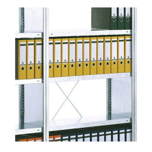 Regalwerk Standard Stahlfachboden, lichtgrau RAL 7035, Fachlast 150 kg, inklusive 4 Fachbodenträgern