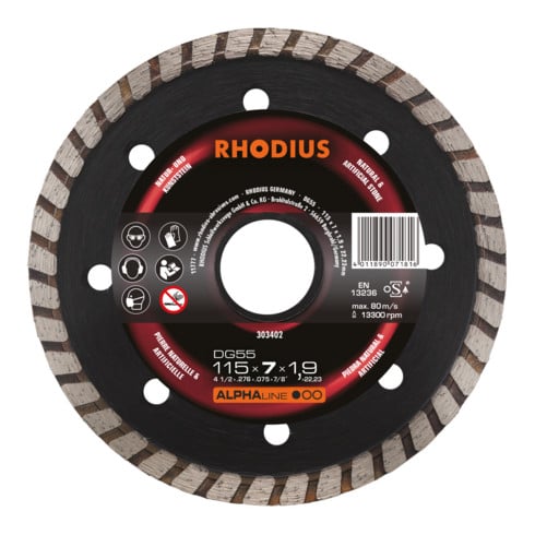 RHODIUS ALPHAline DG55 Disco diamantato 7,0 x 1,9 x 22,23 mm