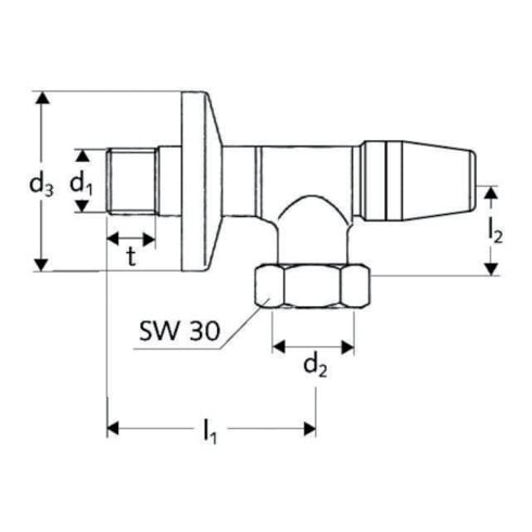 Schell Wasserzähler-Eckventil 1/2" x 3/4" ÜM mit Plombiervorrichtung