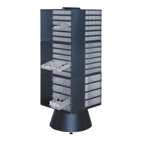 Tour pivotante l.880xP880xH1600mm p. 12 tiroirs tôle en acier bleu foncé RAACO