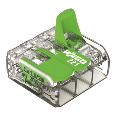 WAGO Verbindungsklemme 221-423 Hebel max. 4qmm 3-Leiter transparent