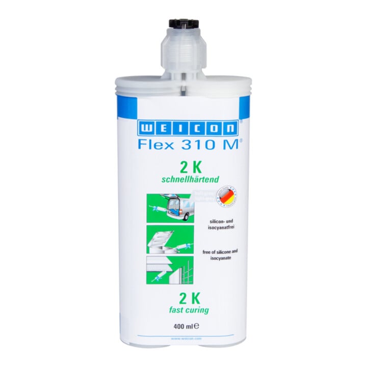 WEICON Flex 310 M® 2 K, elastischer Klebstoff auf Hybrid-Polymer-Basis, schnellhärtend, 400 ml, grau