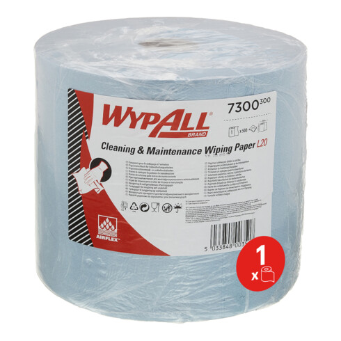 WypAll L20 Wischtücher Putztücher für Instandhaltungsarbeiten, Jumborolle x 500 Reinigungstücher, 2-lagig, blau