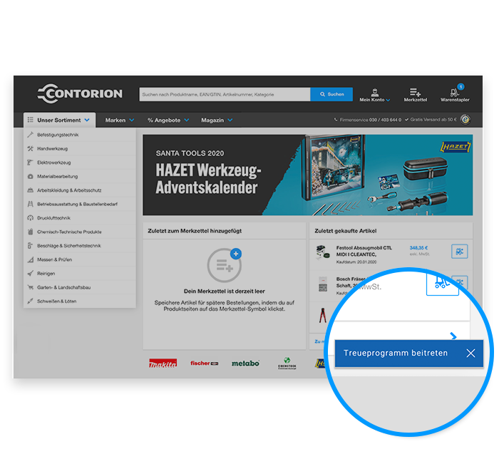 Auf Contorion.de auf Treuprogramm beitreten klicken
